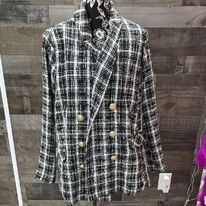 Chic Black and White Plaid Blazer